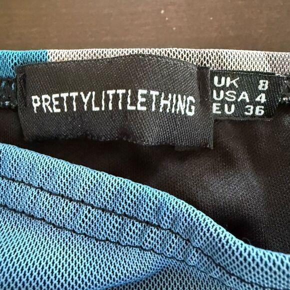 Pretty Little Thing Mesh Bodycon Midi Tube Dress Blue Abstract 4 - Picture 16 of 16